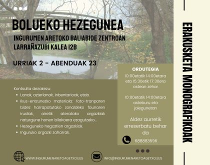 Getxoko Ingurumen Aretoko baliabide-zentroak udalerriko ingurumen-alderdi desberdinekin lotutako erakusketa monografikoen programa berri bat martxan izango du